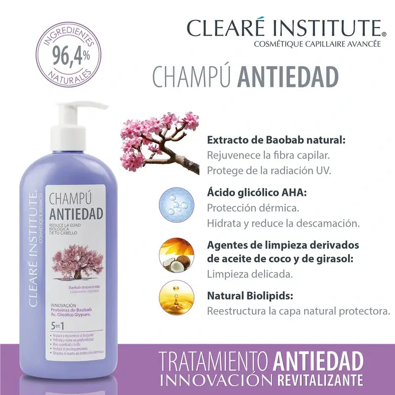 Clearé Institute ikääntymistä ehkäisevä, hiuksia tiivistävä shampoo 400 ml. 