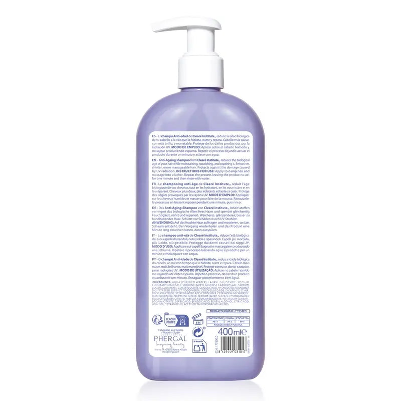 Clearé Institute ikääntymistä ehkäisevä, hiuksia tiivistävä shampoo 400 ml. 