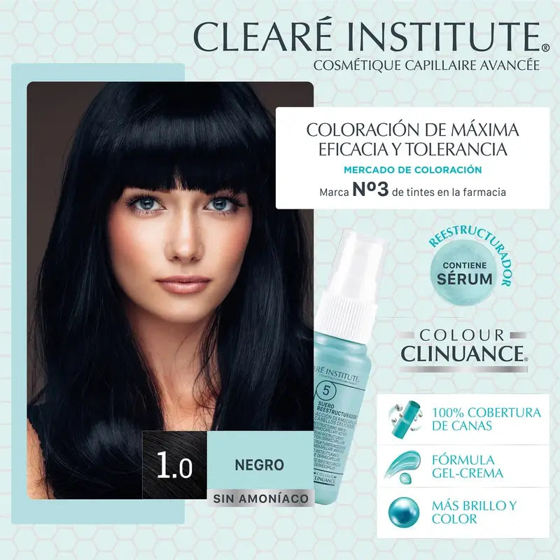 Clearé Institute Colour Clinuance Pysyvä hiusväri, ammoniakiton 1.0 Musta