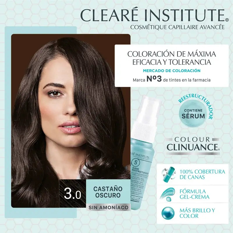 Clearé Institute Colour Clinuance -pysyvä hiusväri, ammoniakiton, 3.0, tumma ruskea 
