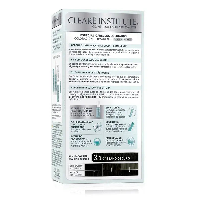 Clearé Institute Colour Clinuance -pysyvä hiusväri, ammoniakiton, 3.0, tumma ruskea 