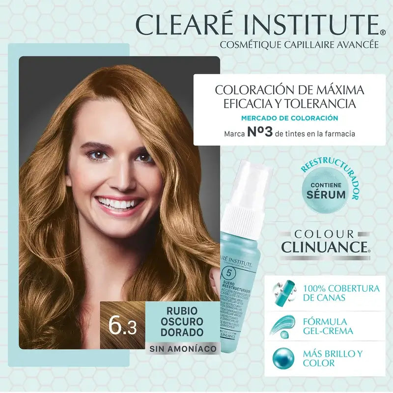 Clearé Institute Colour Clinuance pysyvä hiusväri, ammoniakiton, 6.3 tumman kultainen vaalea
