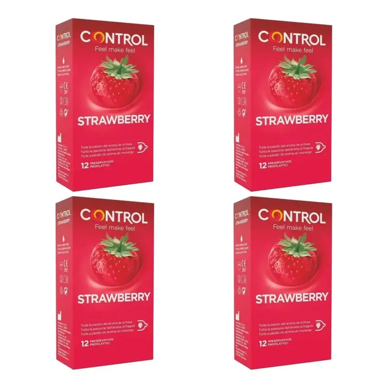 Control-kondomit, mansikka, 12 kpl, 4 pakkausta