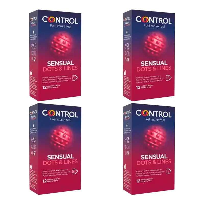 Control Sensual Dots & Line -kondomit, 12 kpl, 4-pakkaus