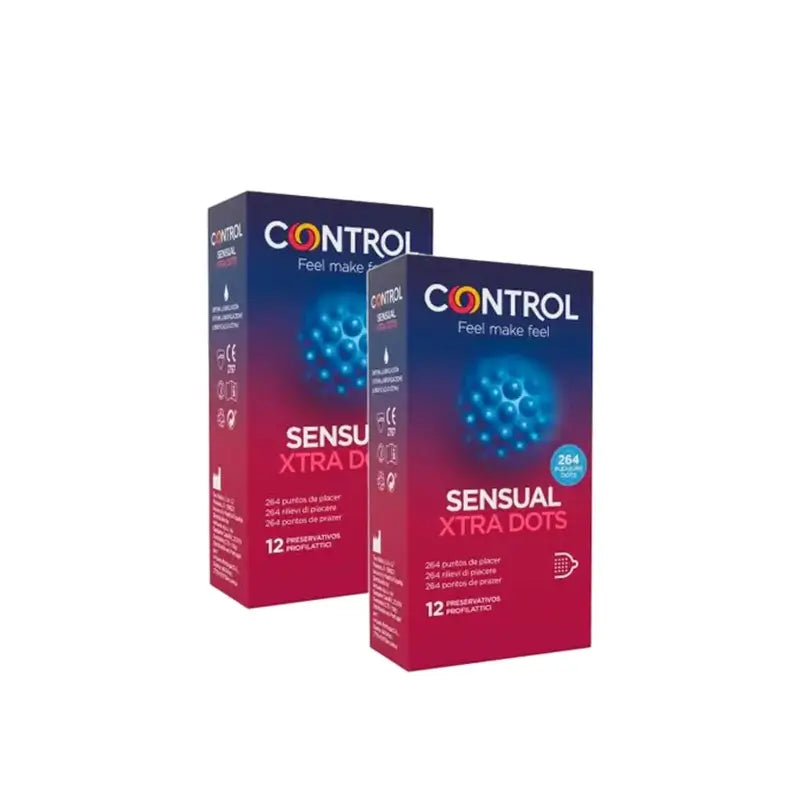 Control Sensual Xtra Dots -kondomit, 12 kpl, 2 pakkausta