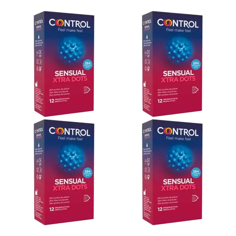 Control Sensual Xtra Dots -kondomit, 12 kpl, 4-pakkaus