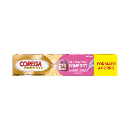 Corega Max Kiinnitys + Mukavuus – hammasproteesien kiinnityskreemi, 70 g