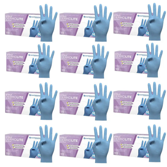 Cuatrogasa Dermolite Powder Free Nitrile Gloves Blue Size M, 12X100 Units