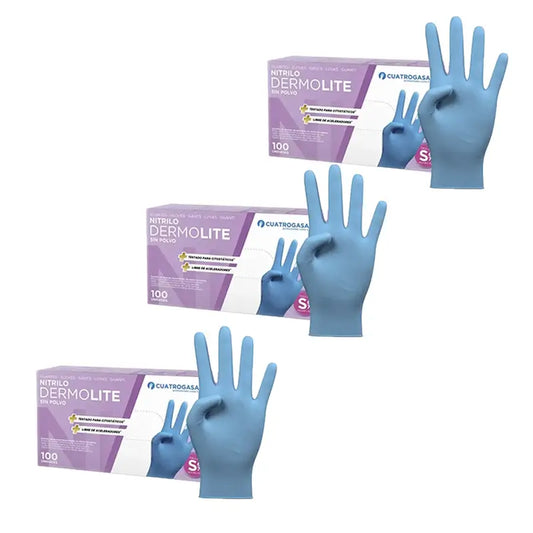 Cuatrogasa Dermolite Powder Free Nitrile Gloves Blue Size S, 3X100 Units