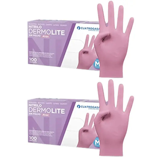 Cuatrogasa Dermolite Powder Free Nitrile Gloves Pink Size M, 2X100 Units
