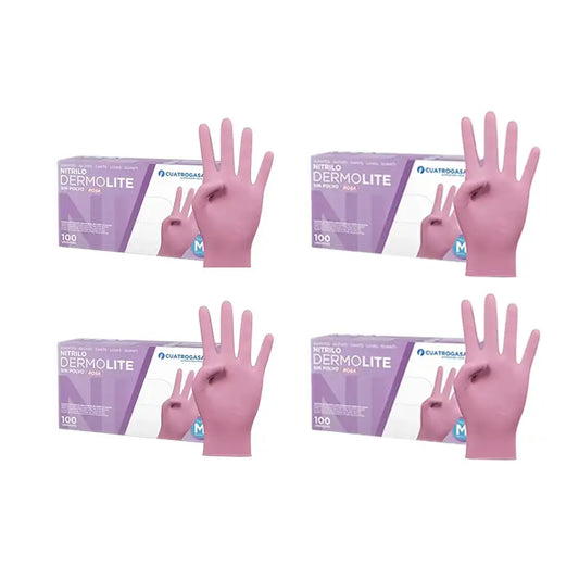 Cuatrogasa Dermolite Powder Free Nitrile Gloves Pink Size M, 4X100 Units