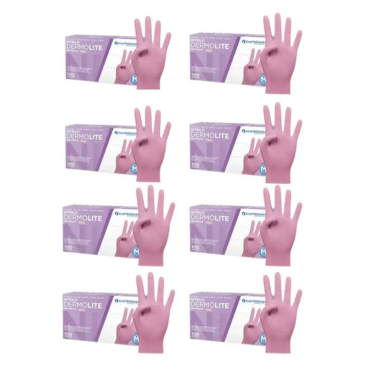 Cuatrogasa Dermolite Powder Free Nitrile Gloves Pink Size M, 8X100 Units