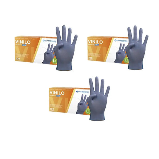 Cuatrogasa Powder Free Vinyl Gloves Blue Size L, 3X100 Units