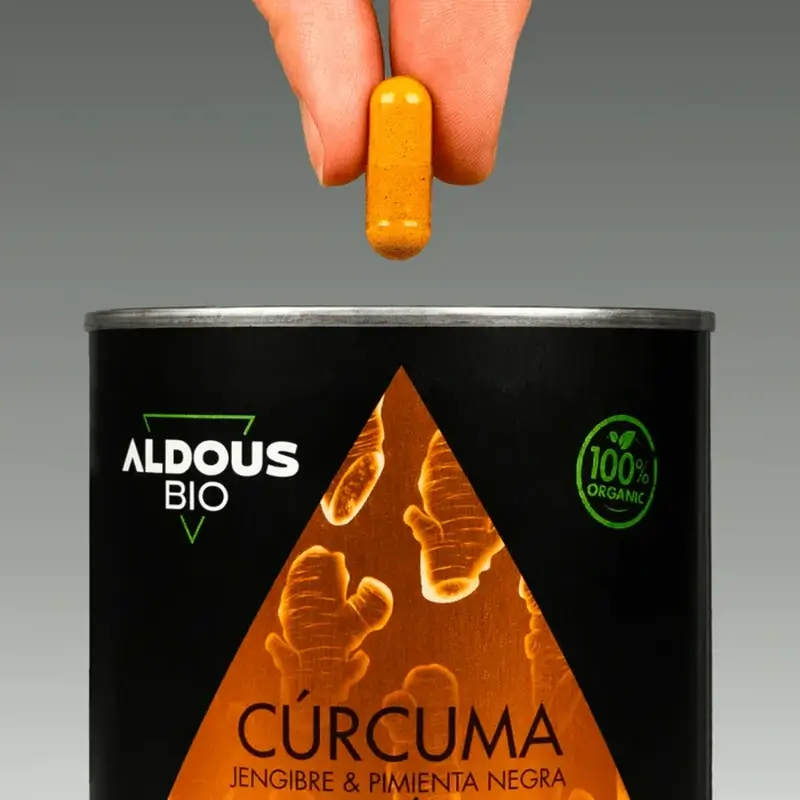 Aldous Bio Kurkuma, inkivääri ja mustapippuri probiooteilla, 250 kapselia
