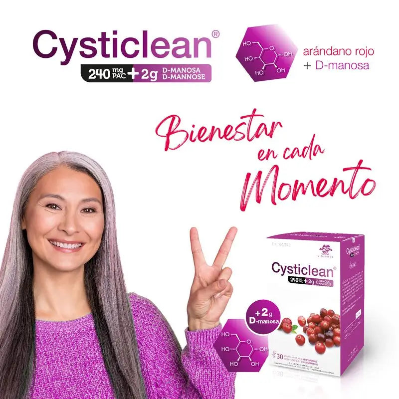 Cysticlean D-mannose 240 mg, pakkaus, 30 annospussia