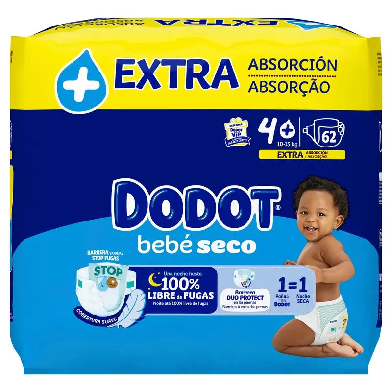 Dodot Bebé Seco, koko 4 (10–15 kg), 62 vaippaa