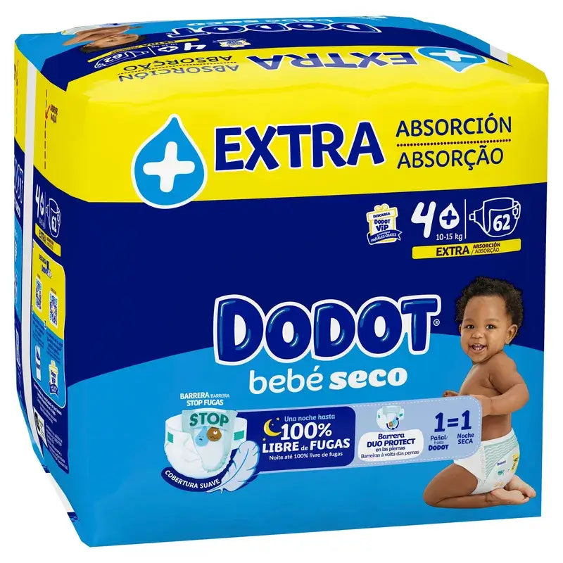 Dodot Bebé Seco, koko 4 (10–15 kg), 62 vaippaa