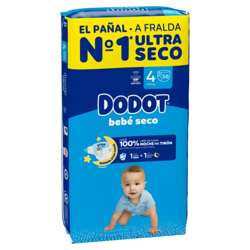 Dodot Bebé Seco, koko 4 (9–14 kg), 58 vaippaa