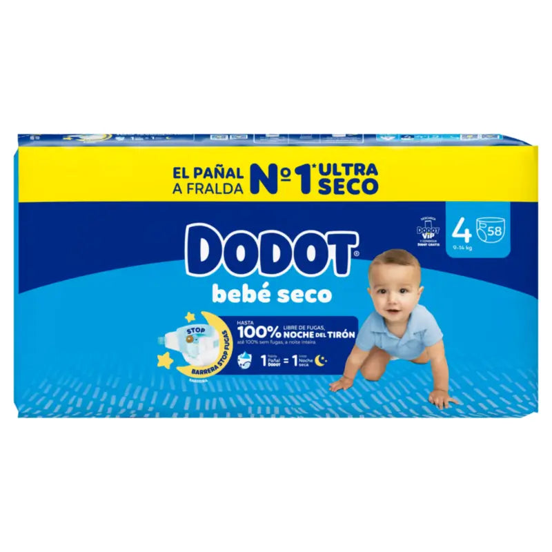 Dodot Bebé Seco, koko 4 (9–14 kg), 58 vaippaa