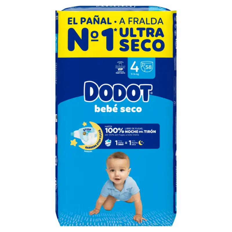 Dodot Bebé Seco, koko 4 (9–14 kg), 58 vaippaa