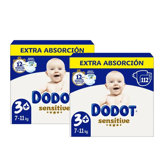 Dodot Sensitive Extra -pakkaus, koko 3+, vaipat, 2 x 112 kpl