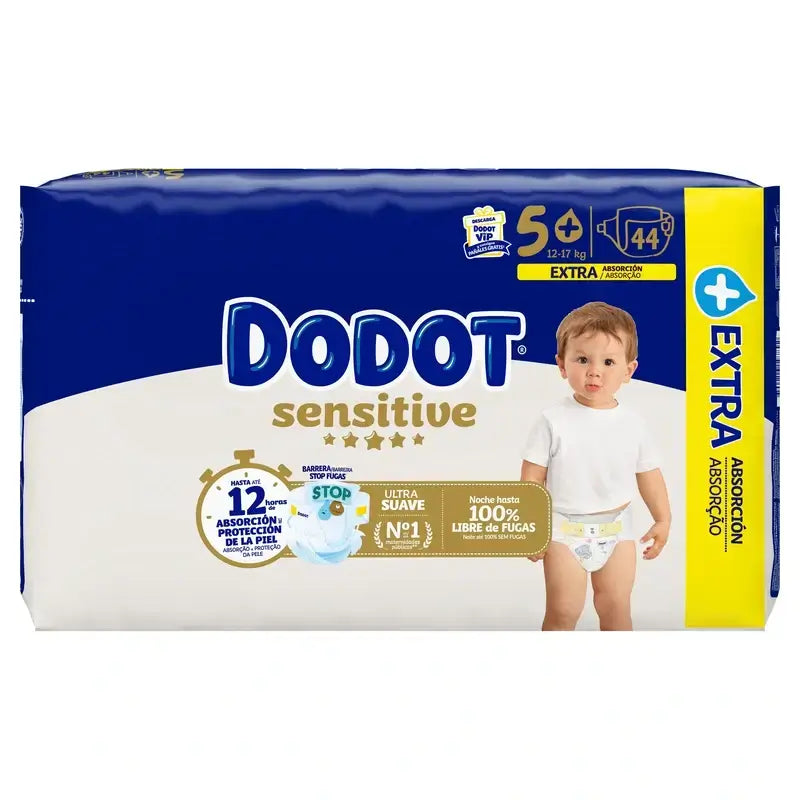 Dodot Sensitive Extra Jumbo, koko 5, 88 vaippaa + Dodot Pure Aqua 288 kosteuspyyhettä
