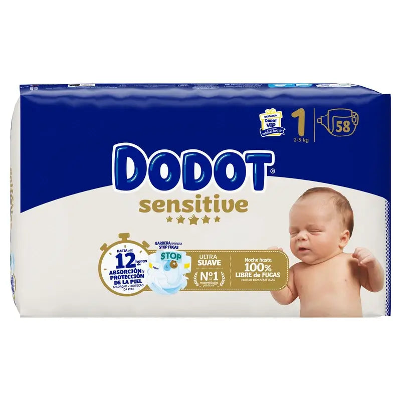 Dodot Sensitive Koko 1 (2–5 kg), 58 vaippaa