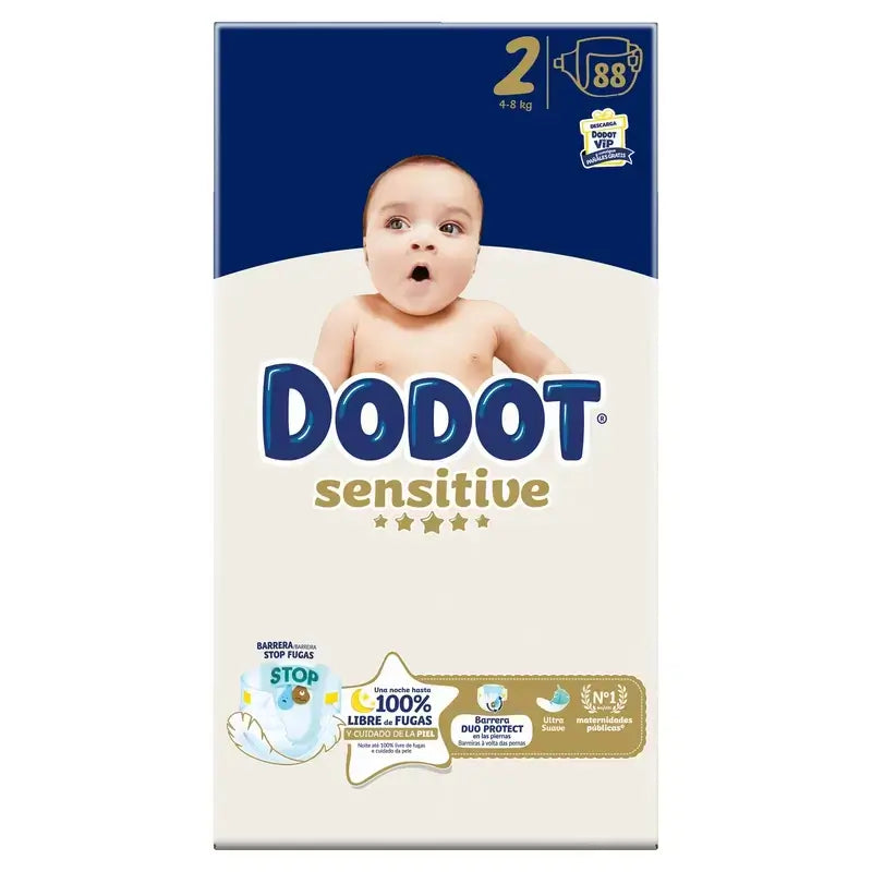 Dodot Sensitive, koko 2, 4–8 kg, 176 vaippaa + Dodot Pure Aqua 288 kosteuspyyhettä