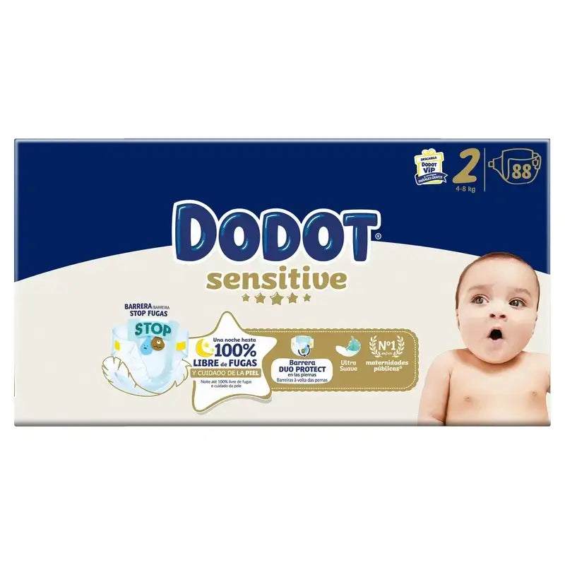 Dodot Sensitive, koko 2, 4–8 kg, 176 vaippaa + Dodot Pure Aqua 288 kosteuspyyhettä