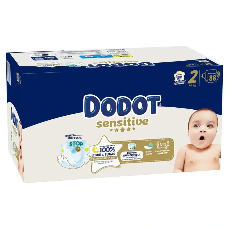 Dodot Sensitive, koko 2, 4–8 kg, 176 vaippaa + Dodot Pure Aqua 288 kosteuspyyhettä
