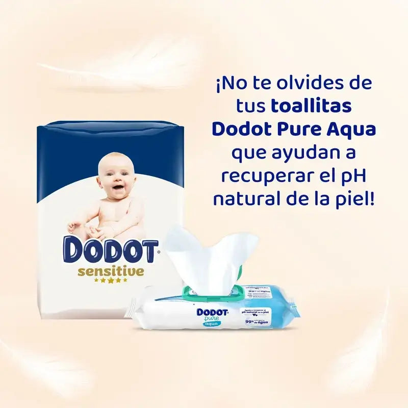Dodot Sensitive, koko 2, 4–8 kg, 176 vaippaa + Dodot Pure Aqua 288 kosteuspyyhettä