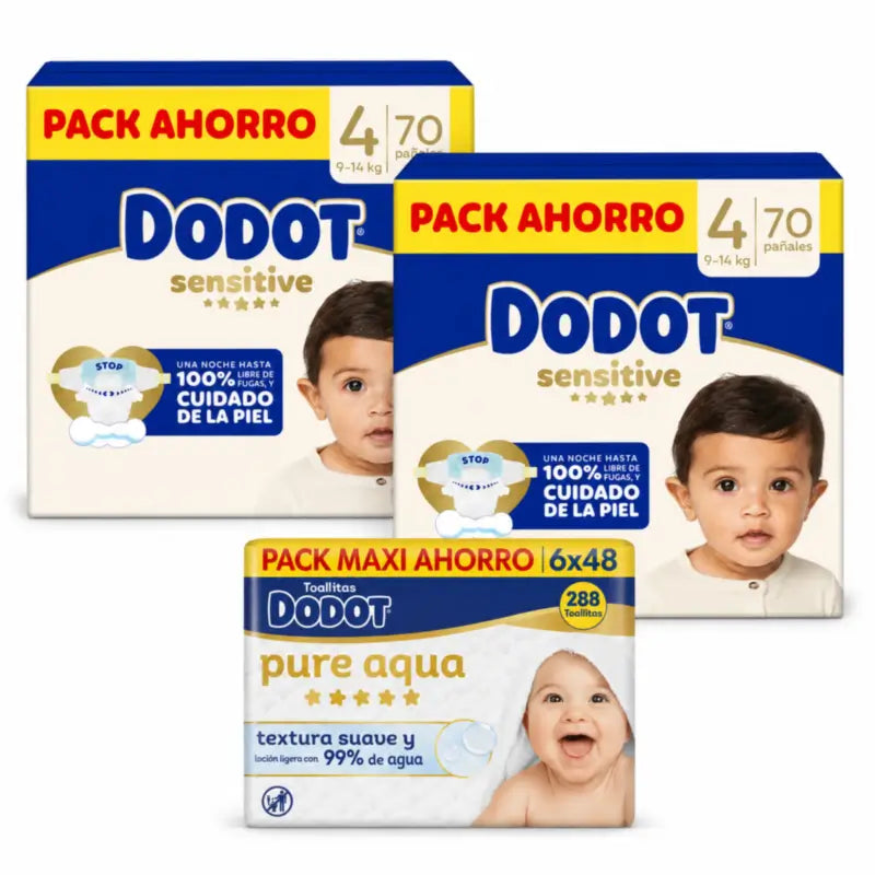 Dodot Sensitive Koko 4 9 kg, 14 kg, 140 vaippaa + kosteuspyyhkeet 6 x 48