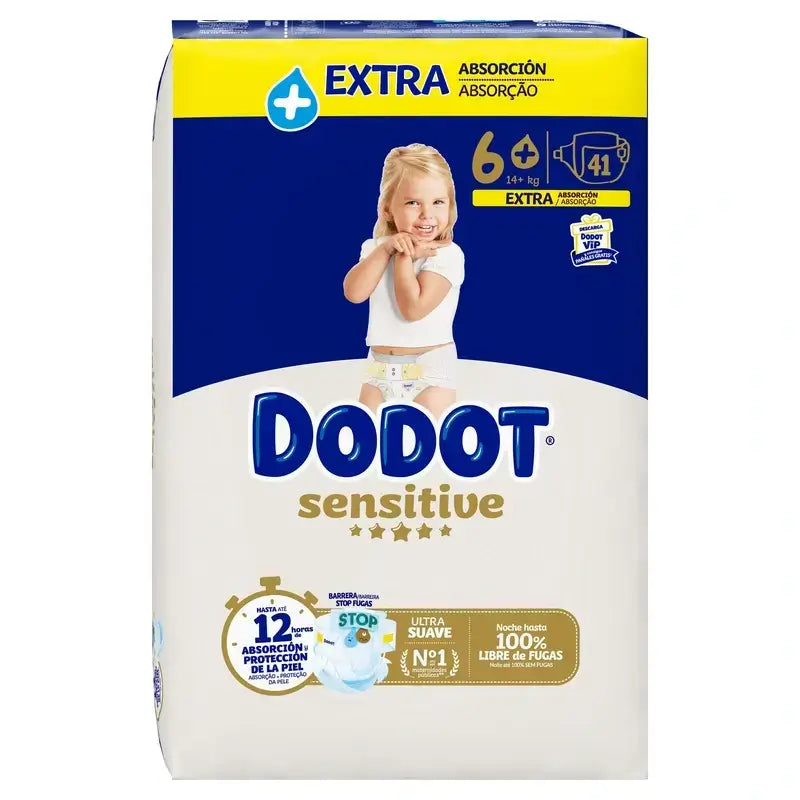 Dodot Sensitive, koko 6, 82 vaippaa + Dodot Pure Aqua, 288 kosteuspyyhettä