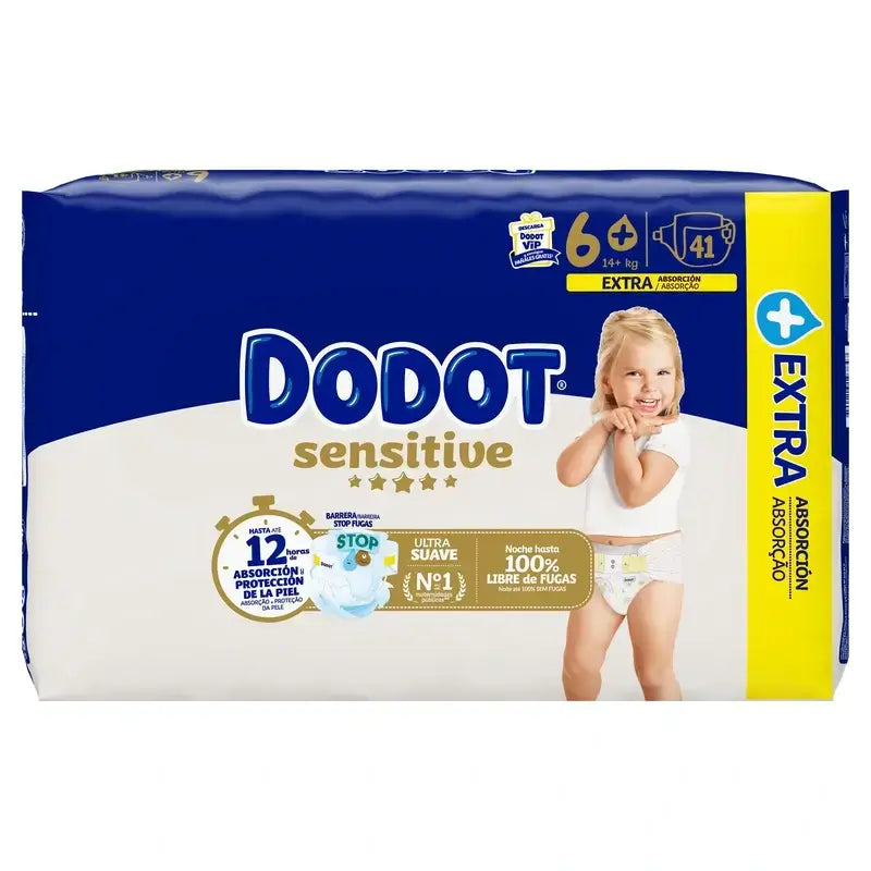 Dodot Sensitive, koko 6, 82 vaippaa + Dodot Pure Aqua, 288 kosteuspyyhettä