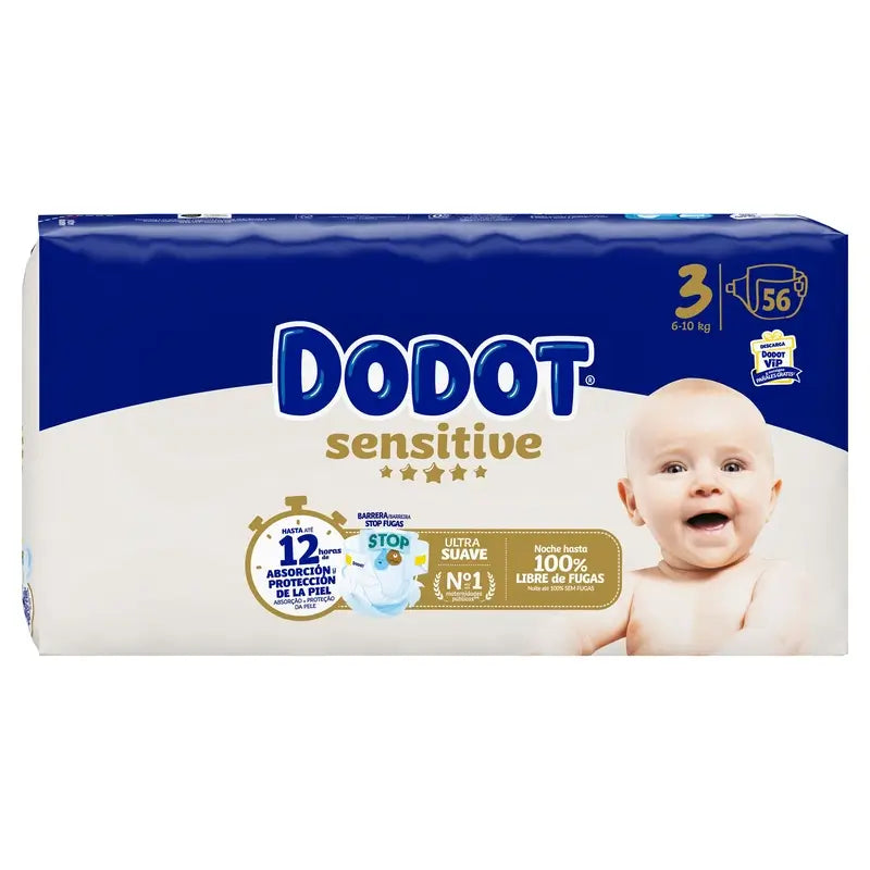 Dodot Sensitive, koko 3 (6–10 kg), 56 vaippaa