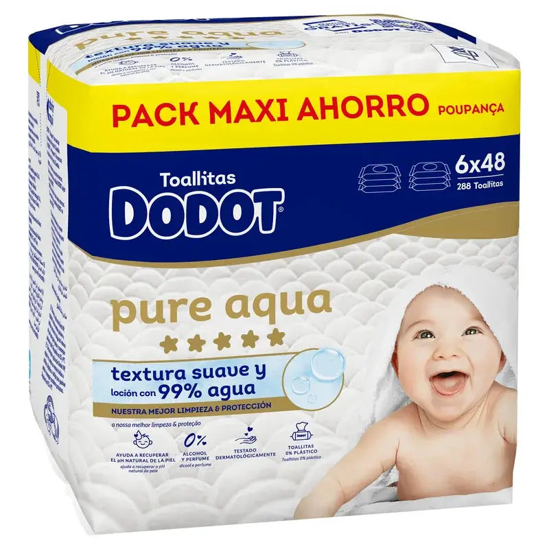 Dodot Pure Aqua -pyyhkeet, 6 x 48, 288 kappaletta