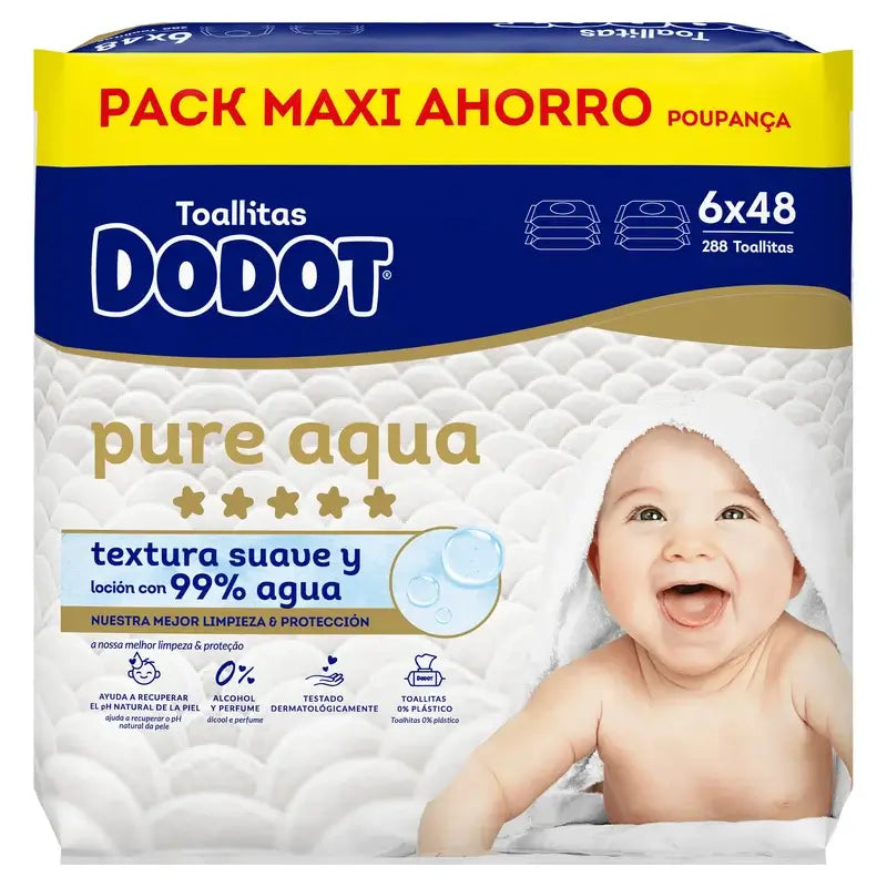 Dodot Pure Aqua -pyyhkeet, 6 x 48, 288 kappaletta