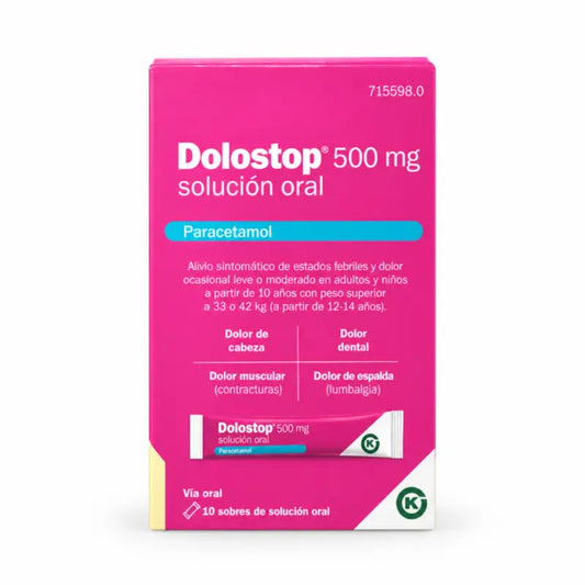 Dolostop 500 mg suun kautta otettava liuos, 10 pussia à 10 ml