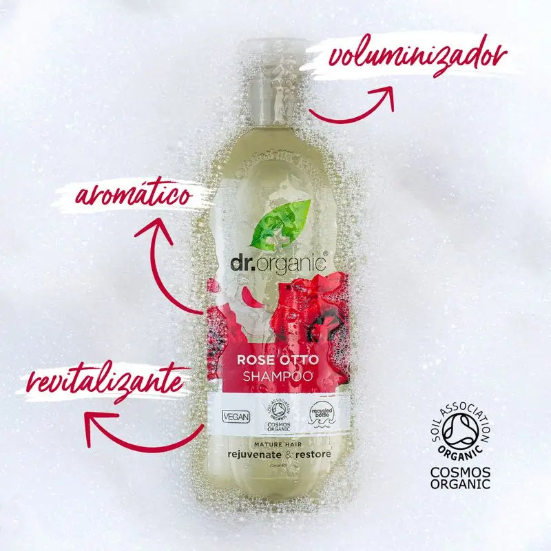 Dr.Organic Damaskusruusu-shampoo kypsälle hiukselle, 265 ml
