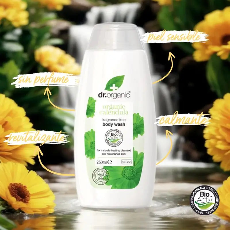 Dr. Organic Herkälle iholle tarkoitettu suihkugeeli, kehäkukka, 250 ml 