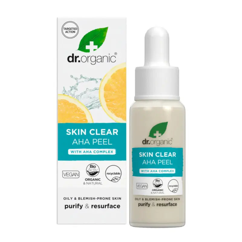 Dr.Organic Skin Clear - puhdistava AHA-kuorinta – akneiholle ja pigmenttimuutoksille, 30 ml