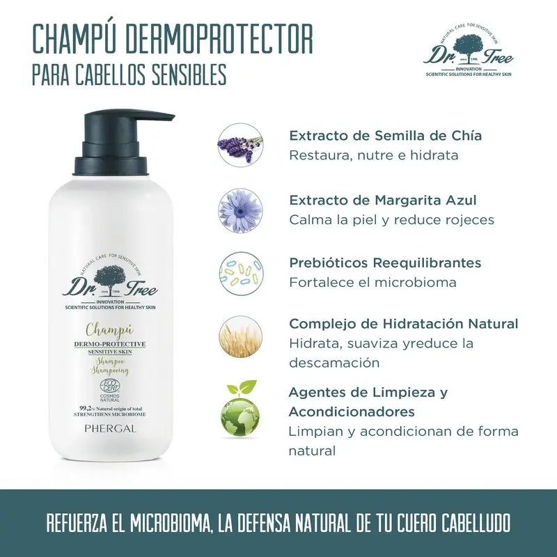 Dr. Tree -shampoo, luonnollinen ihonsuoja herkkälle päänahalle, 400 ml 