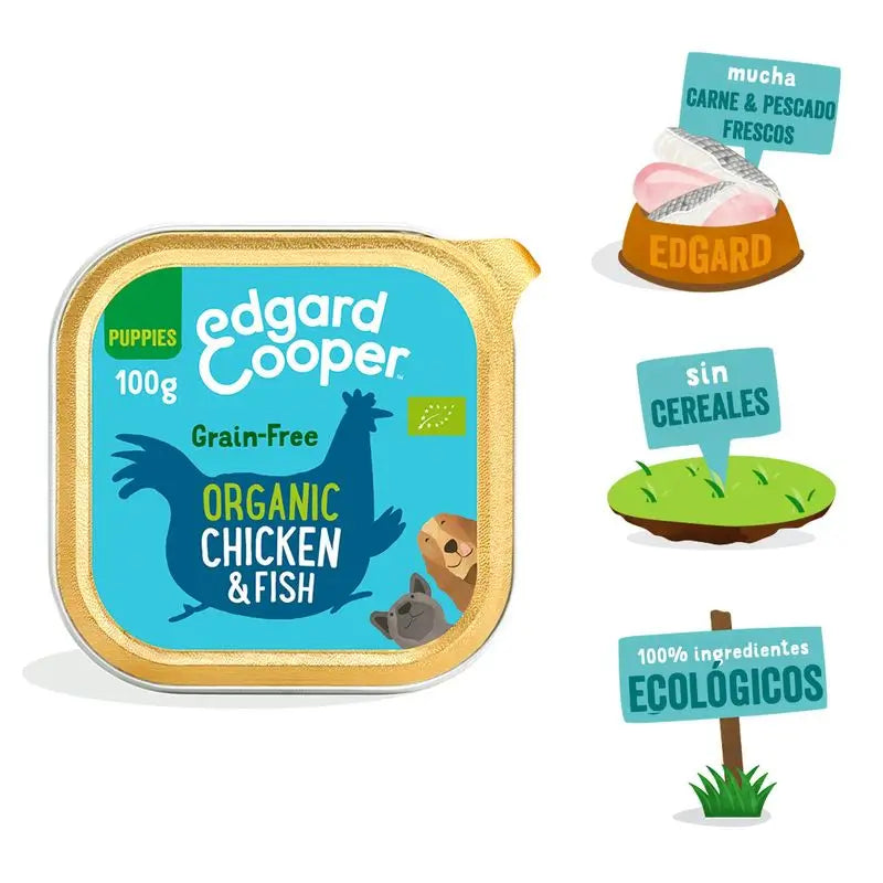 Edgard & Cooper Koiranpentujen märkäruoka 17 x 100 g, luomukanaa ja -kalaa