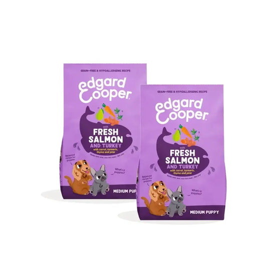 Edgard & Cooper Keskikokoisille koiranpennuille tarkoitettu ruoka, lohi ja kalkkuna, 2 x 2,5 kg:n pakkaus