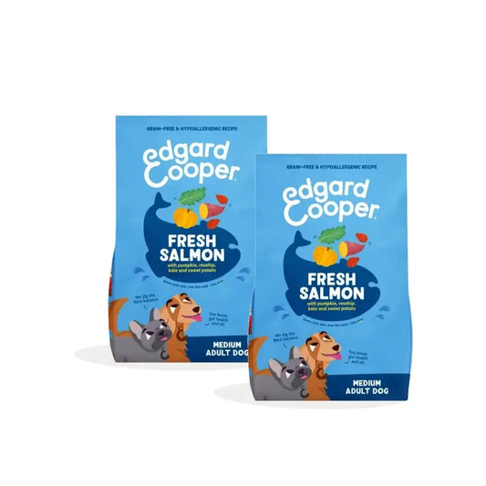 Edgard & Cooper -kuivaruoka keskikokoisille aikuisille koirille, lohi, 2 x 2,5 kg:n pakkaus