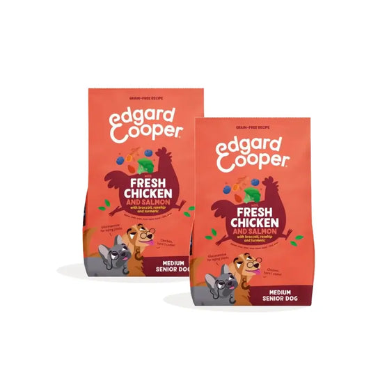 Edgard & Cooper Senior-koiranruoka keskikokoisille koirille, kanaa ja lohta, 2 x 2,5 kg:n pakkaus