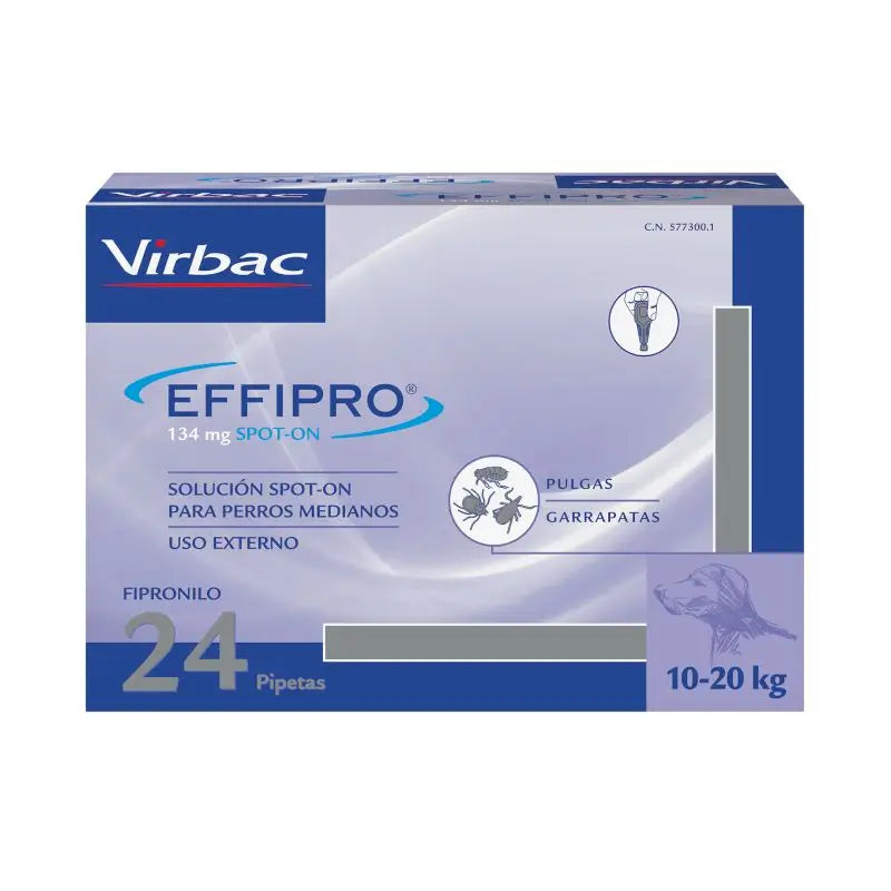 Effipro 134 mg Spot-On keskikokoisille koirille (10–20 kg), 24 pipettia