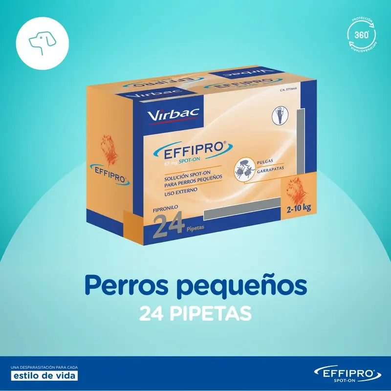 Effipro 67 mg Spot-On pienille koirille (2–10 kg), 24 pipettia