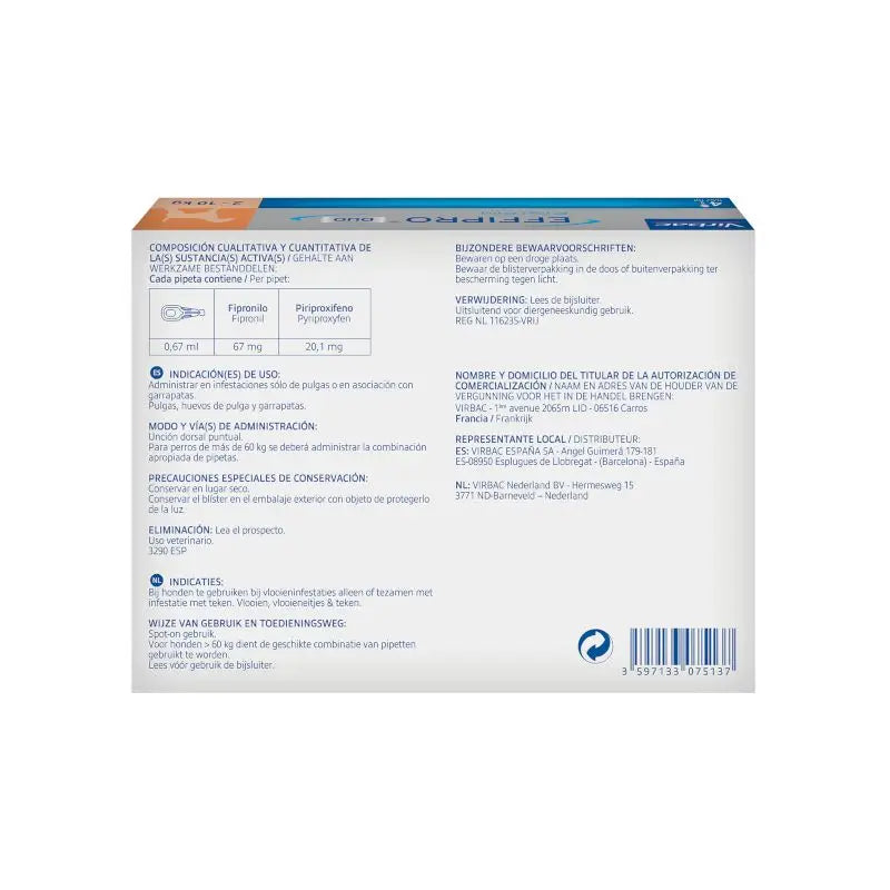 Effipro Duo Spot-On pienille koirille (2–10 kg), 4 pipettia
