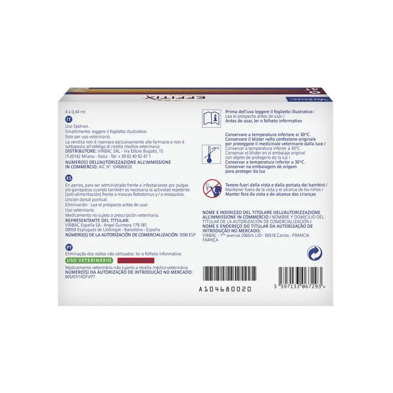 Effitix Xs -loislääke erittäin pienille koirille (1,5–4 kg), 4 pipettia